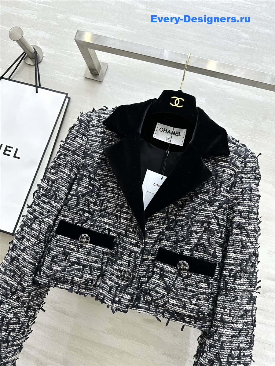 Ch**el velvet collar patchwork short coat