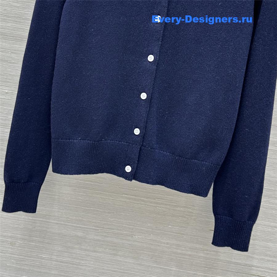 Miu Miu Logo-Intarsia Cashmere Cardigan in Navy