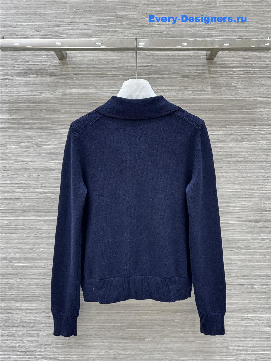 Miu Miu Logo-Intarsia Cashmere Cardigan in Navy
