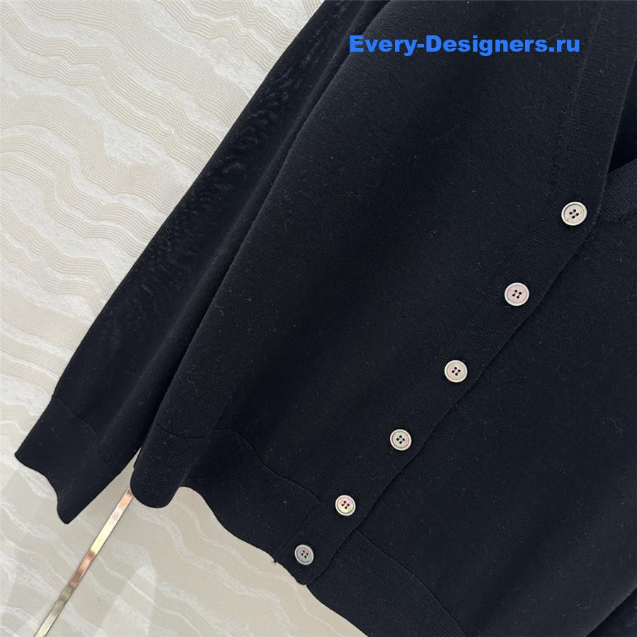 Pra*a logo-intarsia wool cardigan black