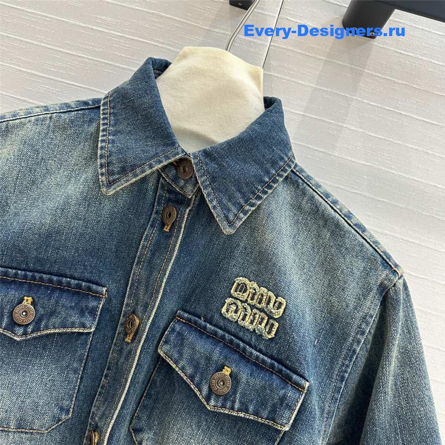 M1um1u color-block washed denim shirt