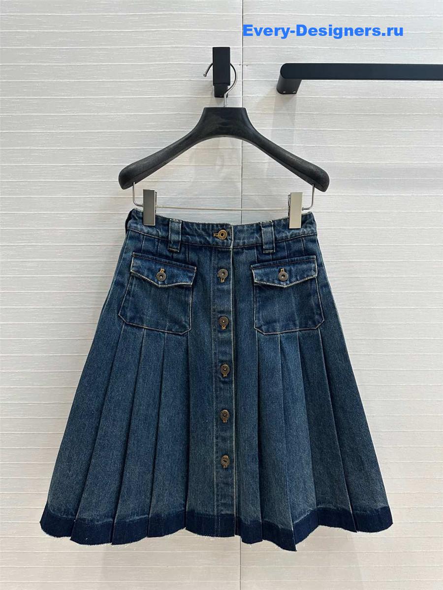 M1um1u denim pleated long skirt