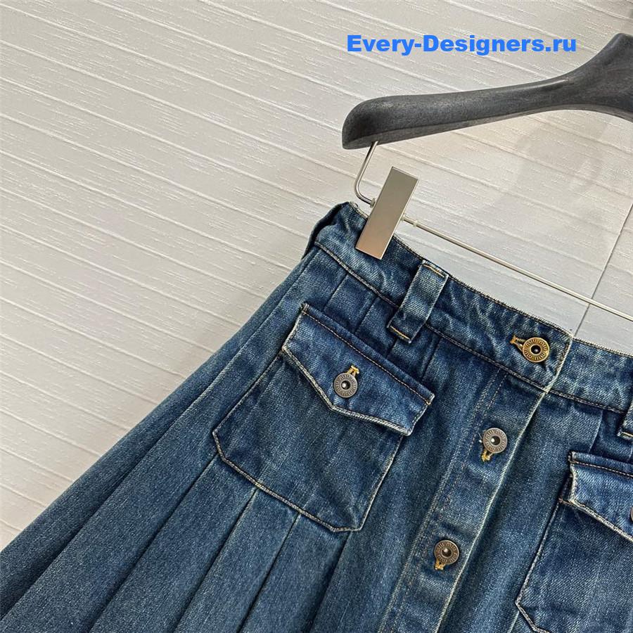 M1um1u denim pleated long skirt