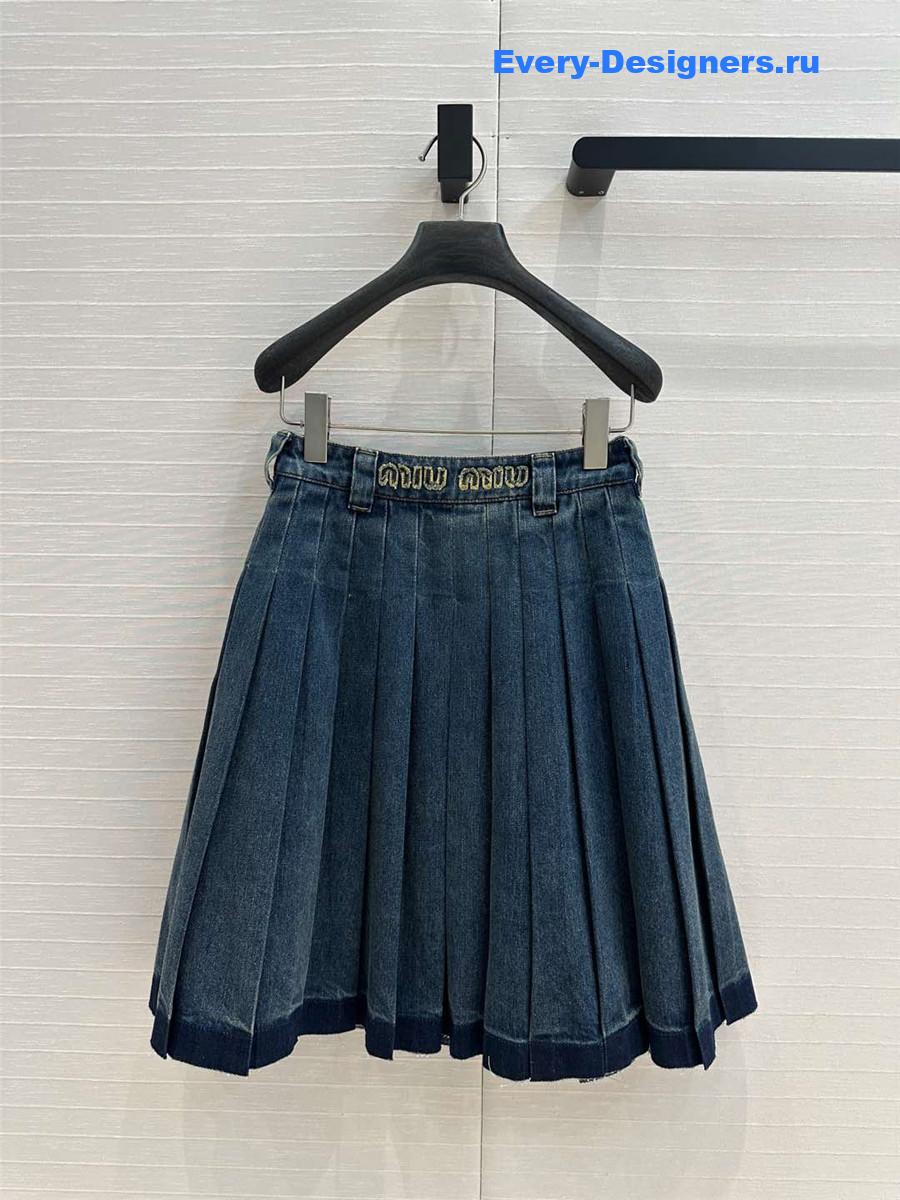 M1um1u denim pleated long skirt