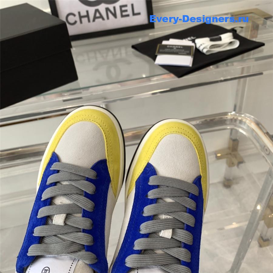 Ch**el yellow blue suede lace-up trainers sneakers