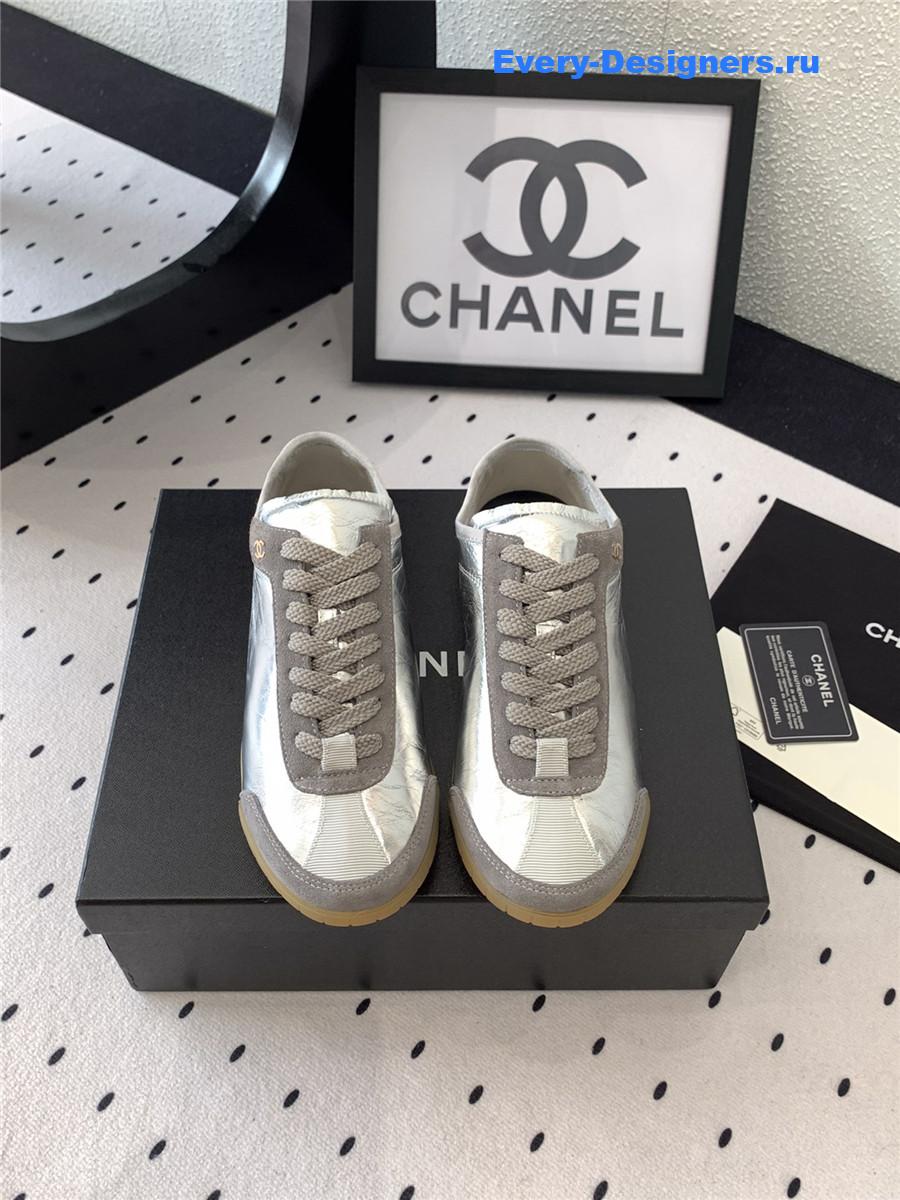 Ch**el silver lace up calfskin trainers