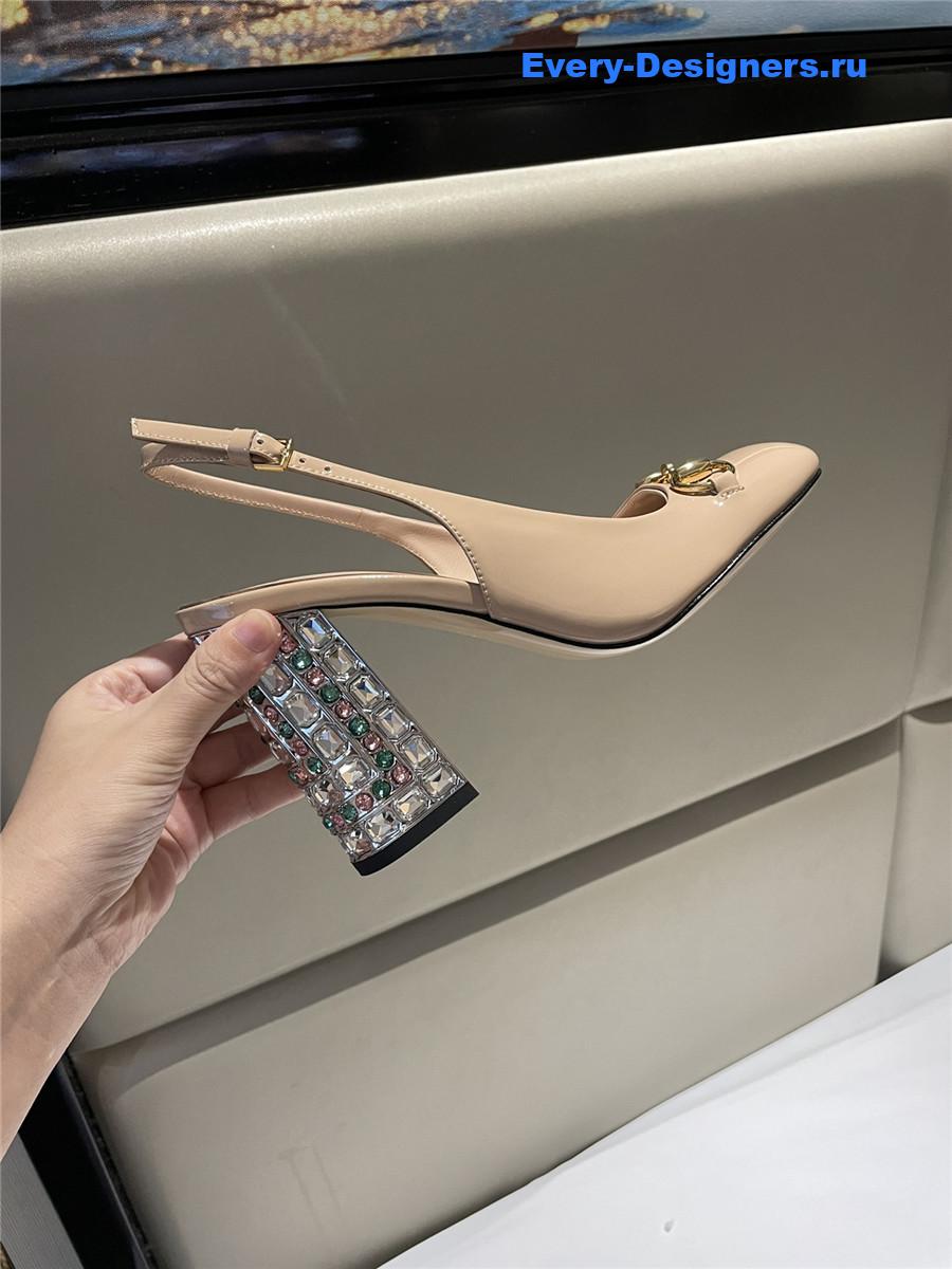 Gvc*1 horsebit beige leather slingback pumps