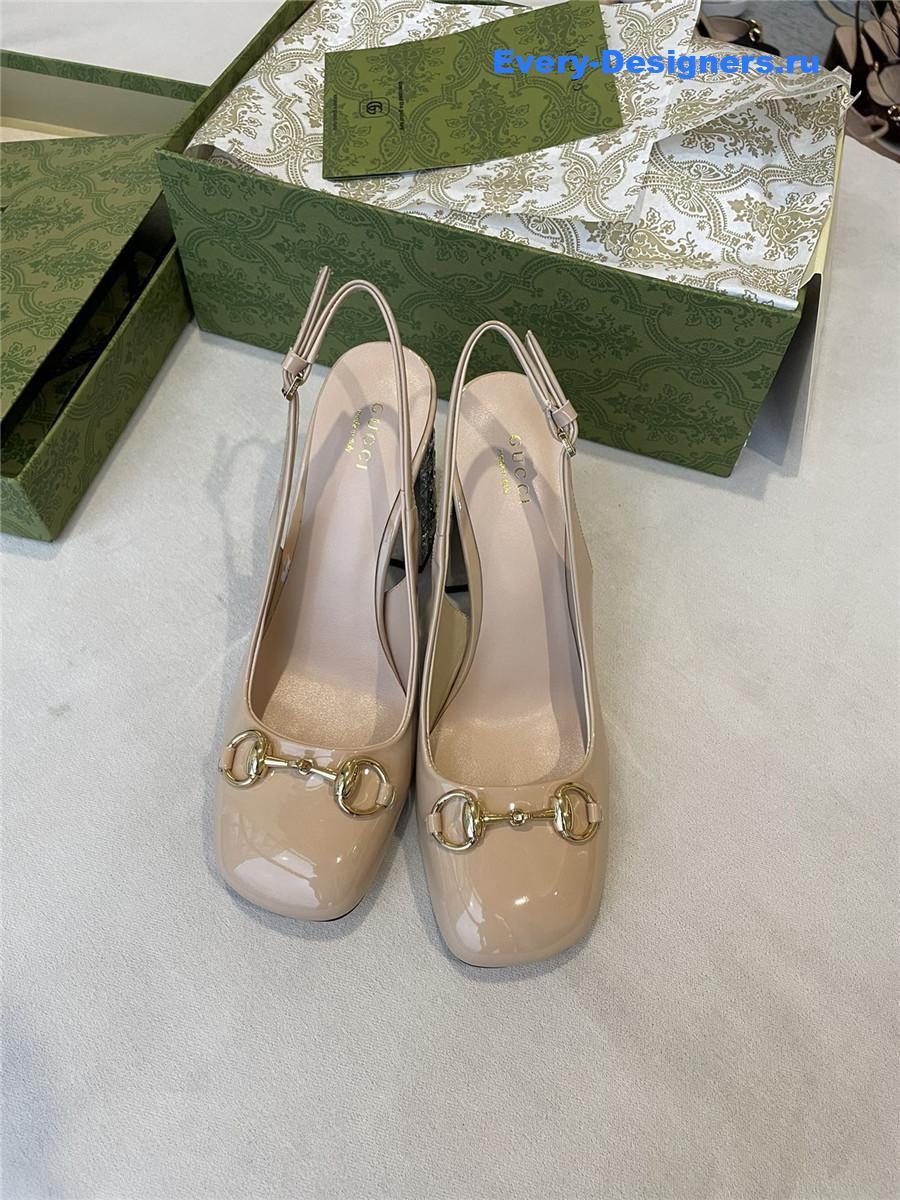 Gvc*1 horsebit beige leather slingback pumps