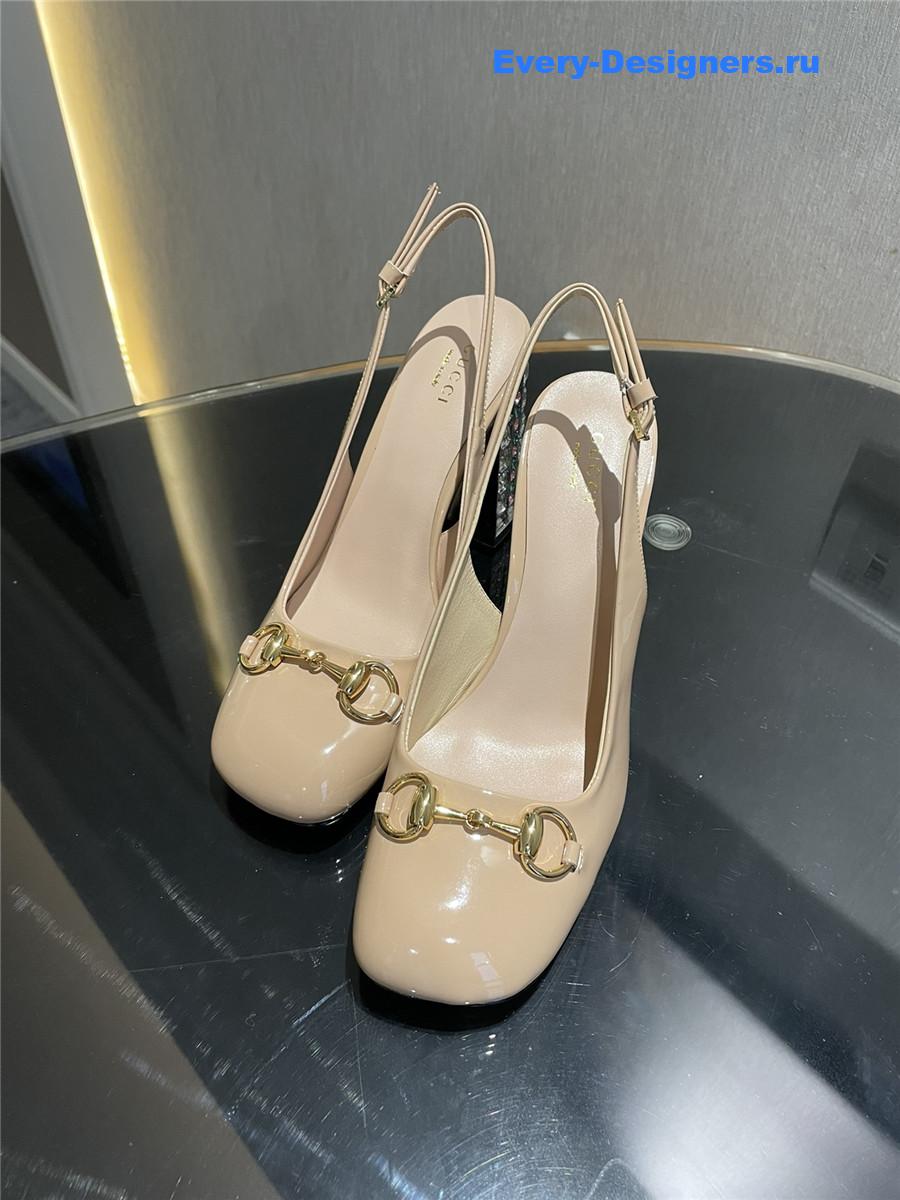 Gvc*1 horsebit beige leather slingback pumps