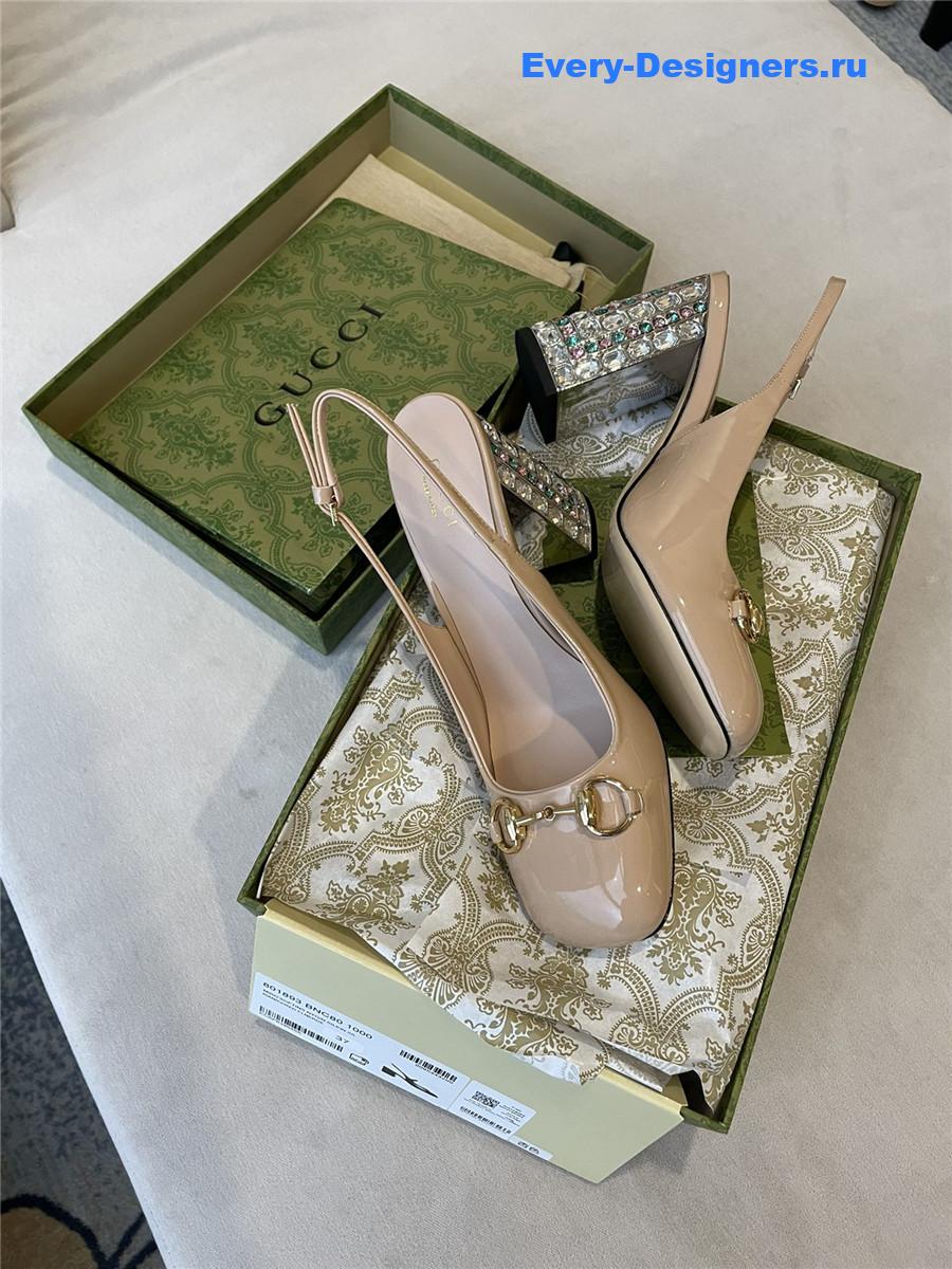 Gvc*1 horsebit beige leather slingback pumps