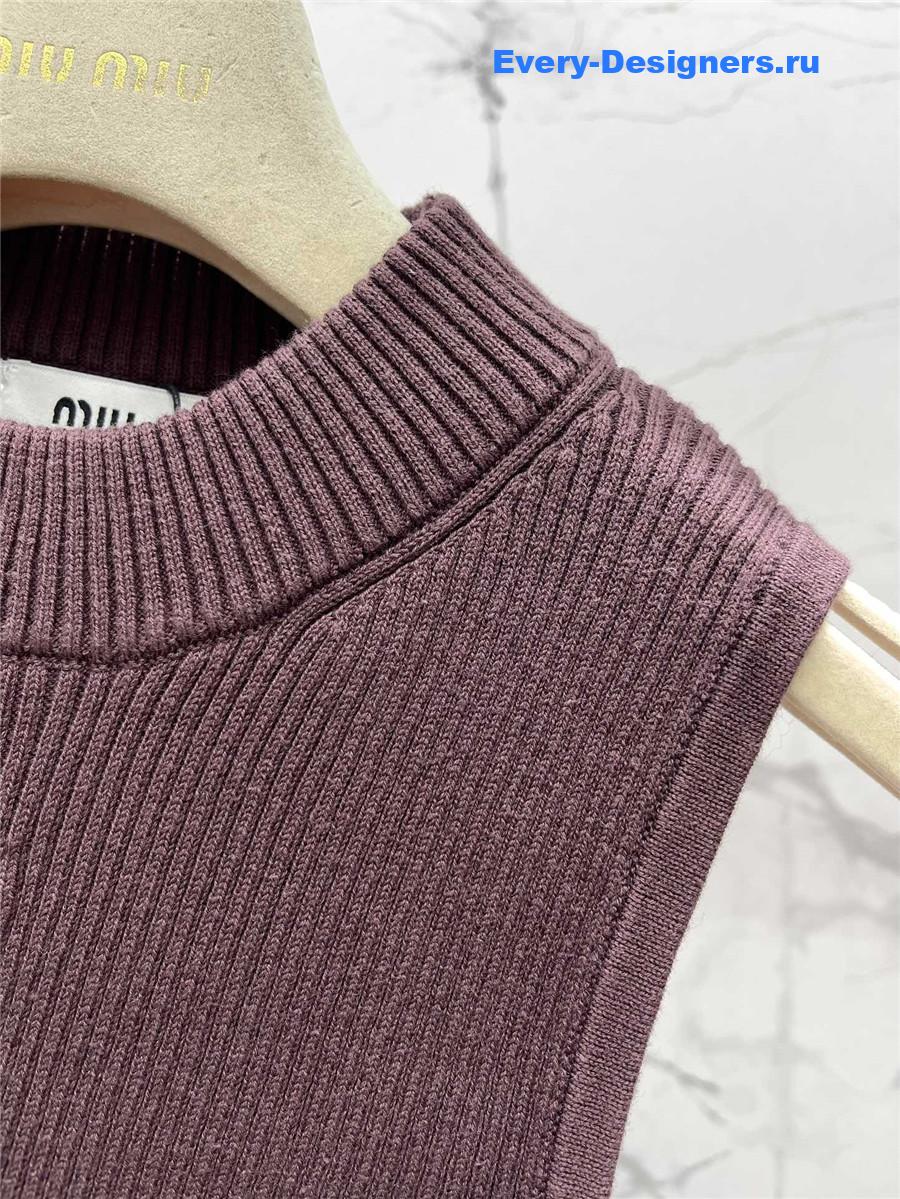 Miu Miu Brown Sleeveless Logo Knitted Vest