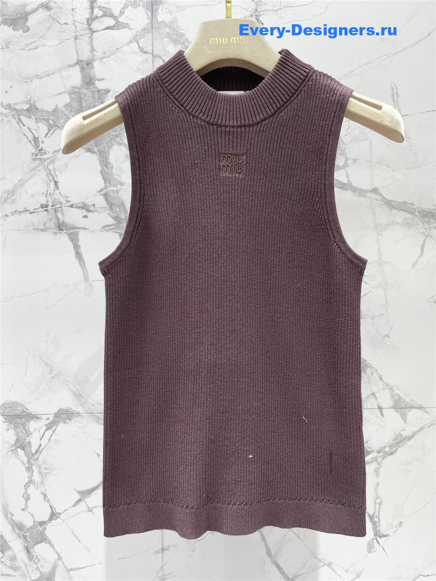 Miu Miu Brown Sleeveless Logo Knitted Vest