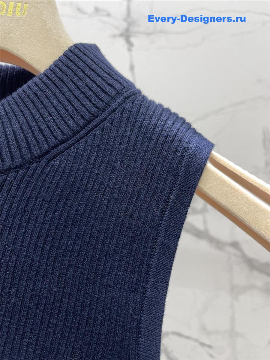Miu Miu Blue Sleeveless Logo Knitted Vest