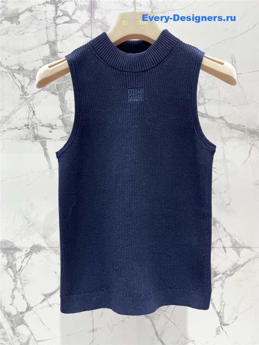 Miu Miu Blue Sleeveless Logo Knitted Vest