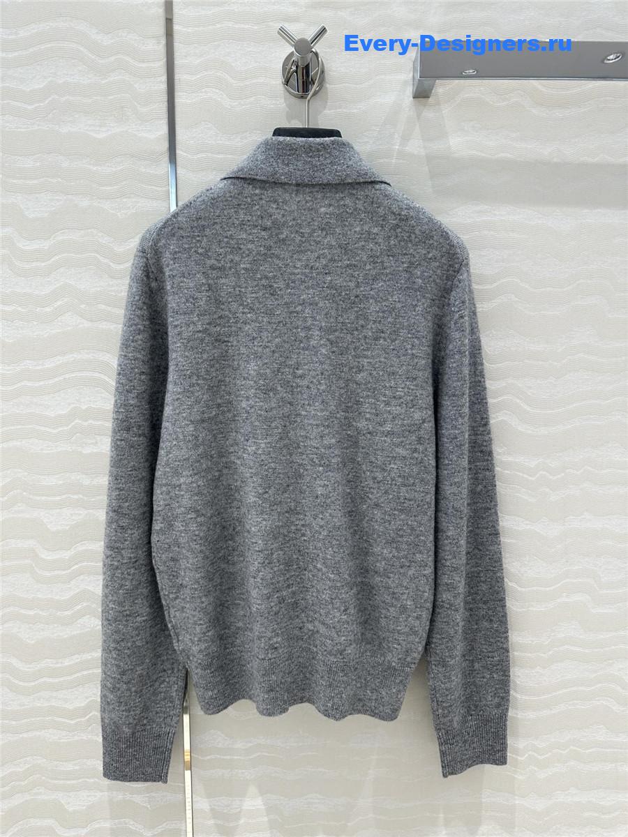 Miu Miu Cashmere Polo Collar Cardigan Gray