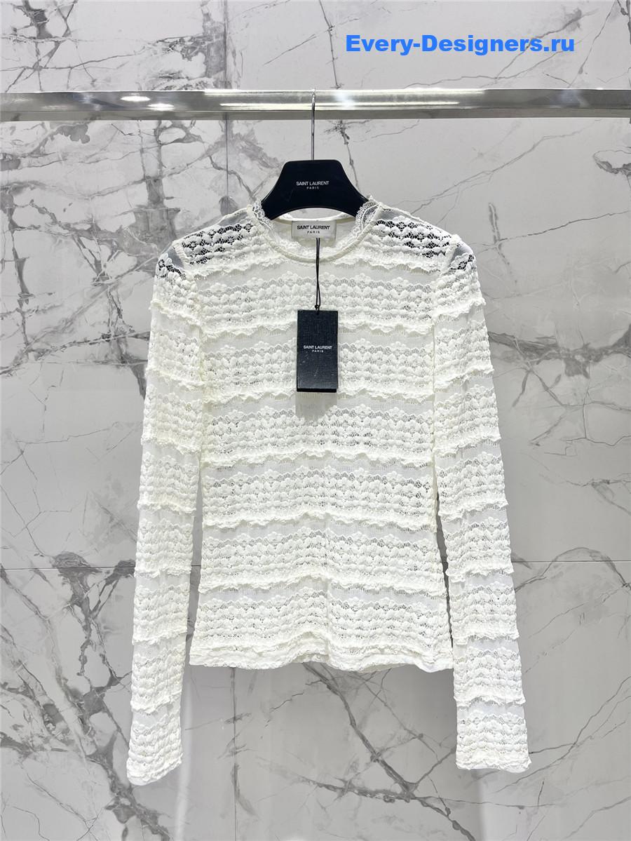 Sa1nt Lau*nt lace long sleeve shirt in white