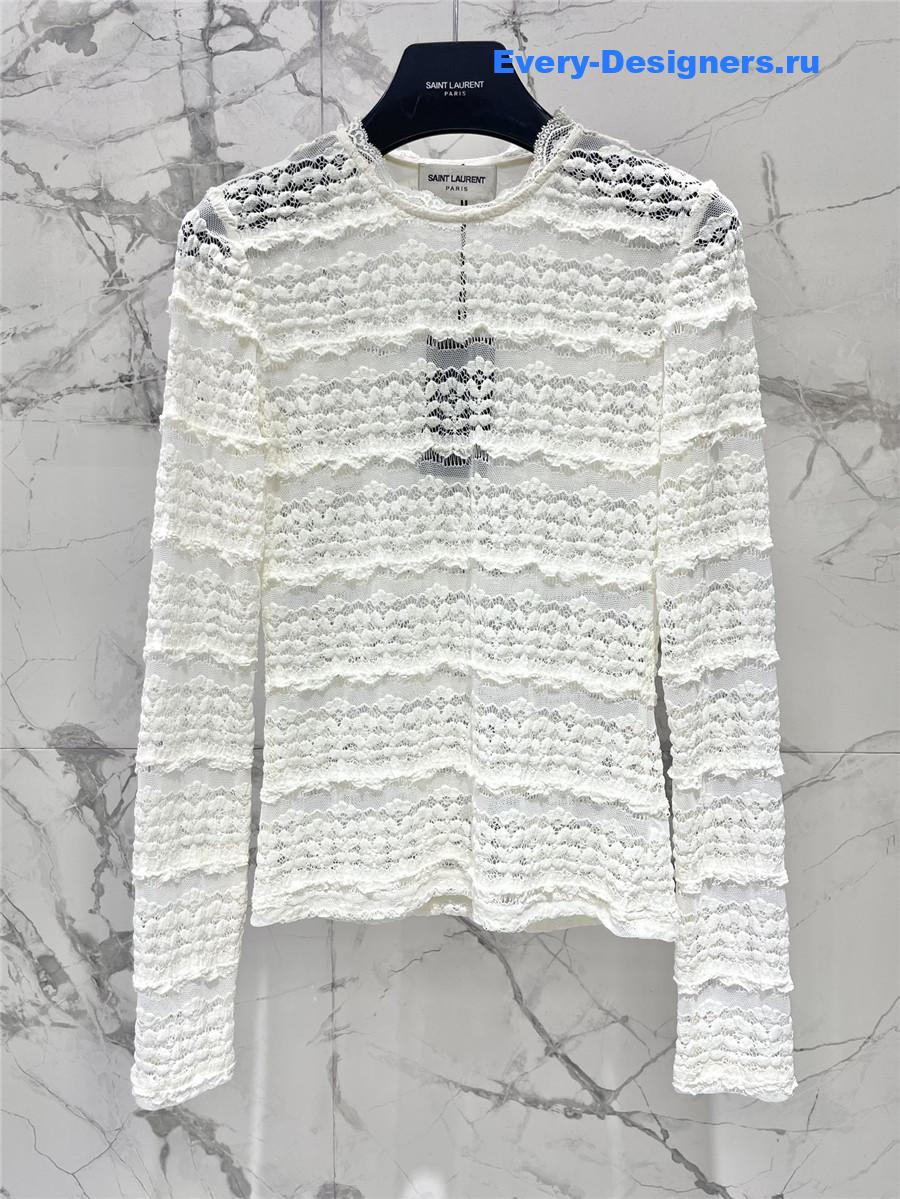 Sa1nt Lau*nt lace long sleeve shirt in white