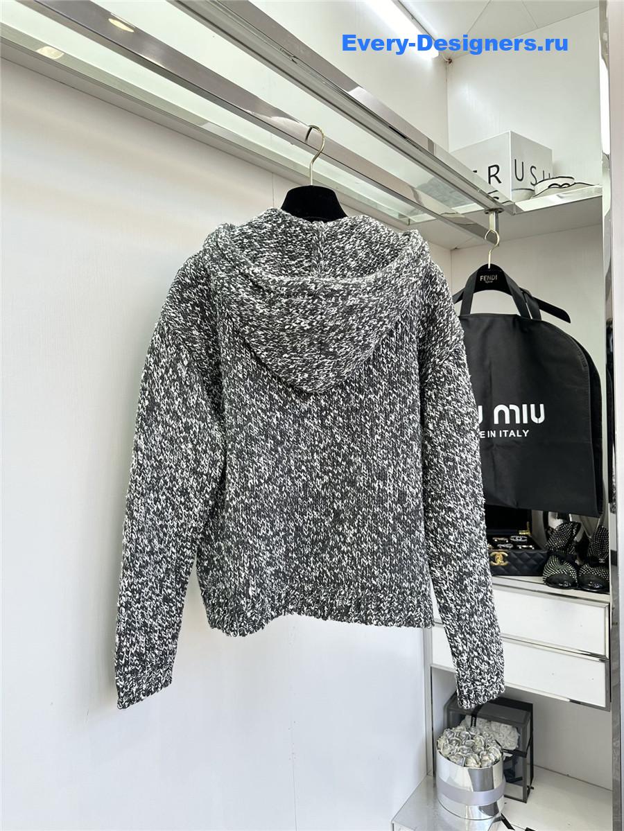 Miu Miu Gray Knitted Hooded Cardigan