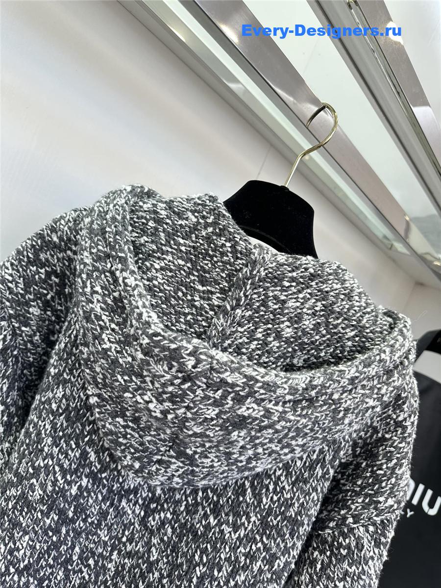 Miu Miu Gray Knitted Hooded Cardigan