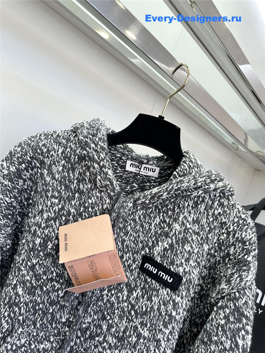 Miu Miu Gray Knitted Hooded Cardigan