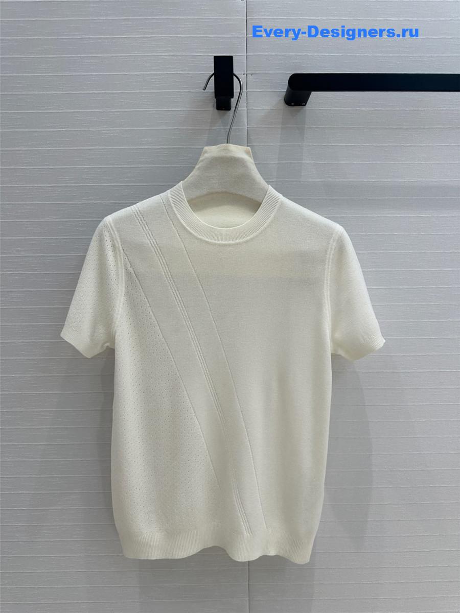 H**me5 hollow knit short-sleeved top in white