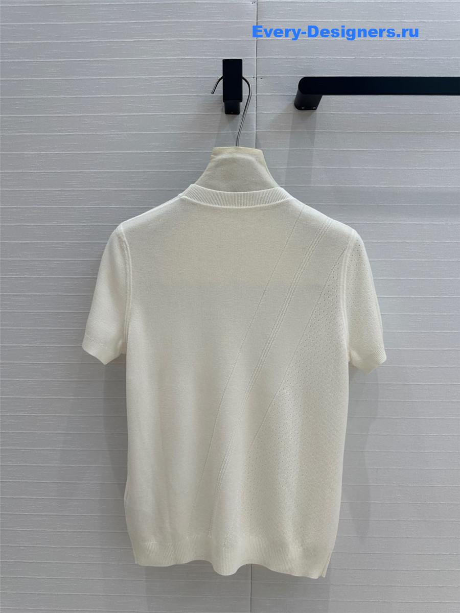 H**me5 hollow knit short-sleeved top in white