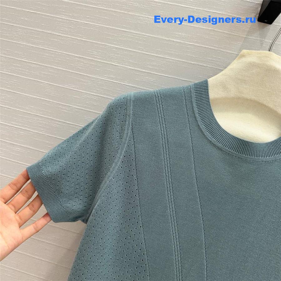 H**me5 hollow knit short-sleeved top in green