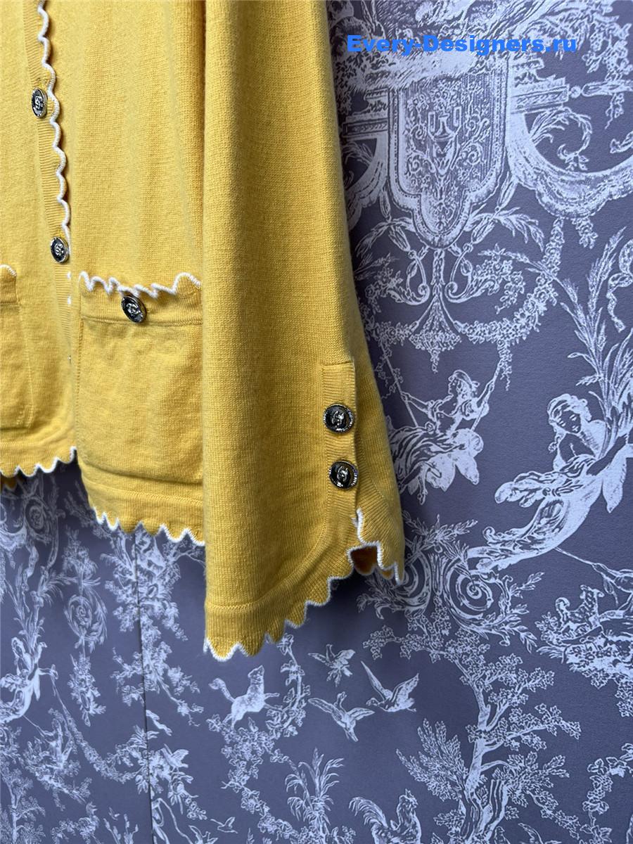Ch**el lace patchwork knitted cardigan in yellow