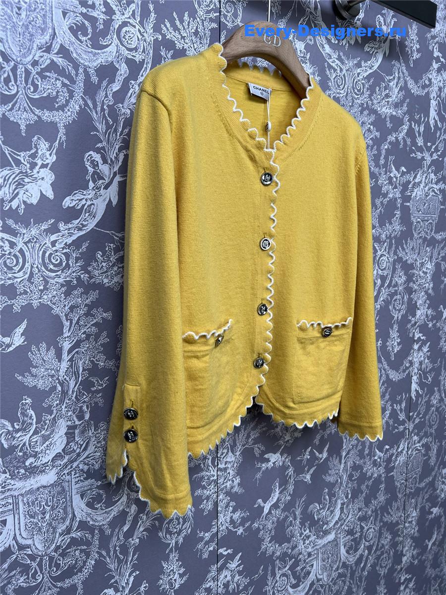 Ch**el lace patchwork knitted cardigan in yellow