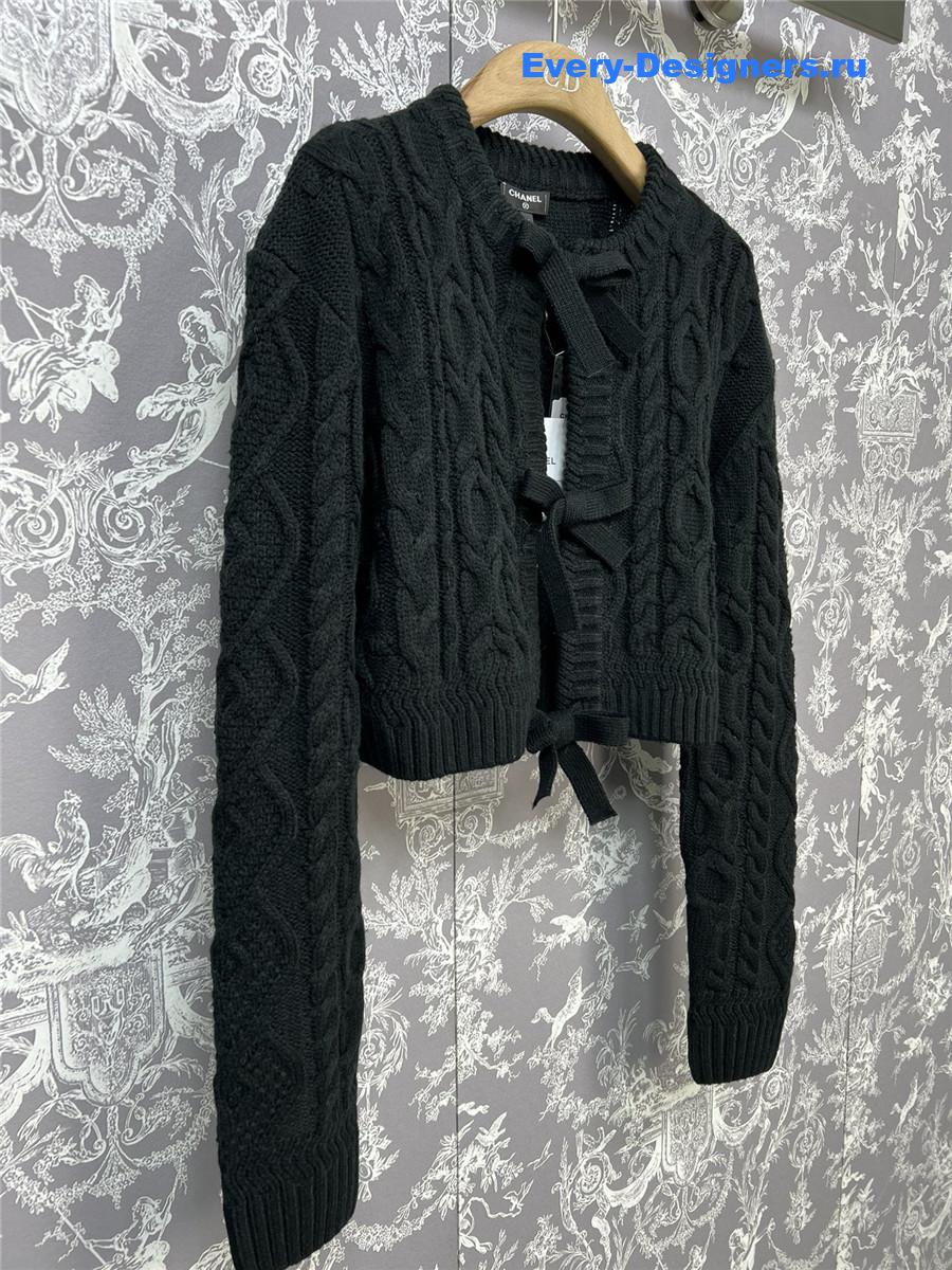 Ch**el patchwork knitted short cardigan in black