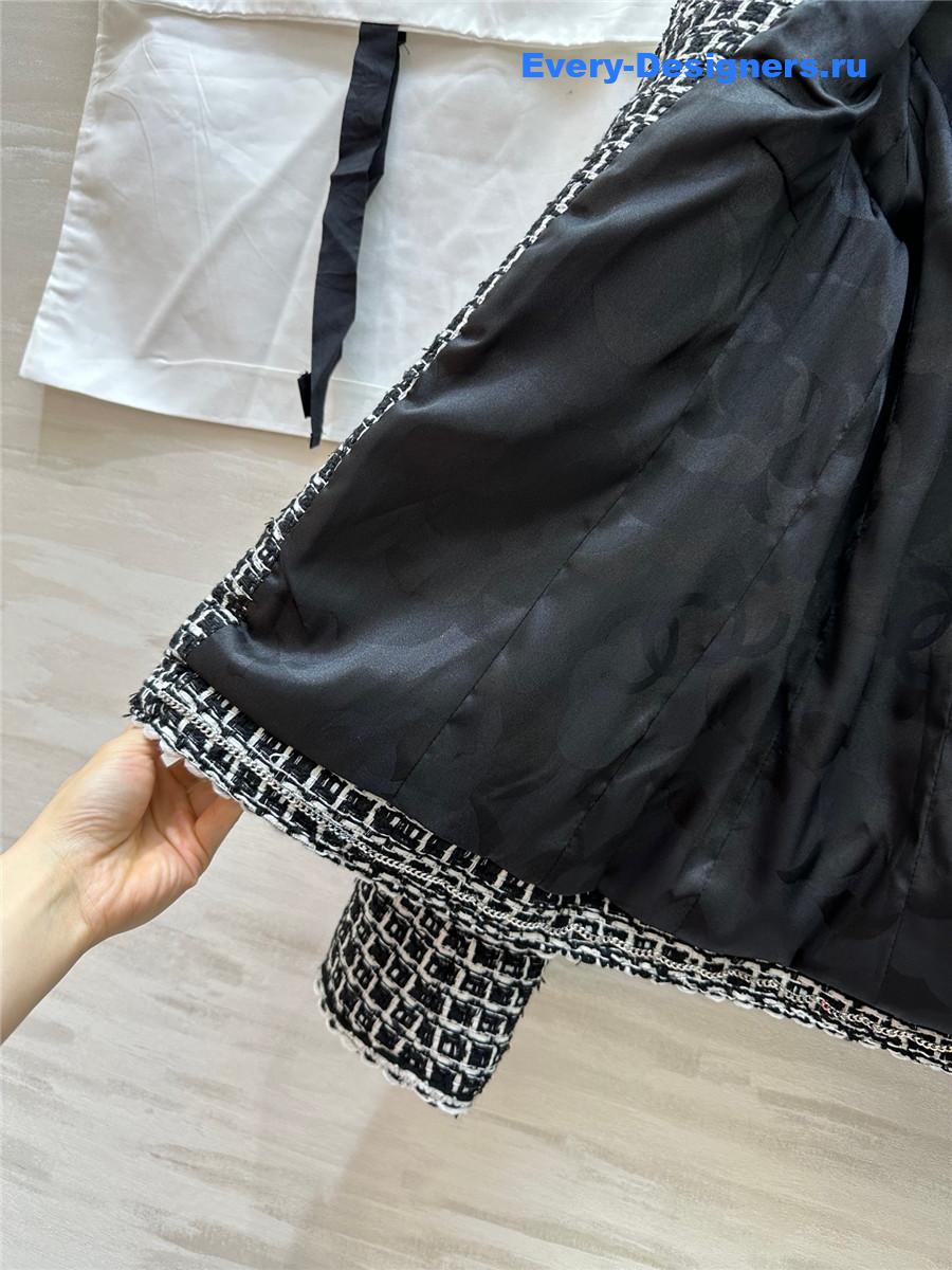 Ch**el black white check tweed jacket