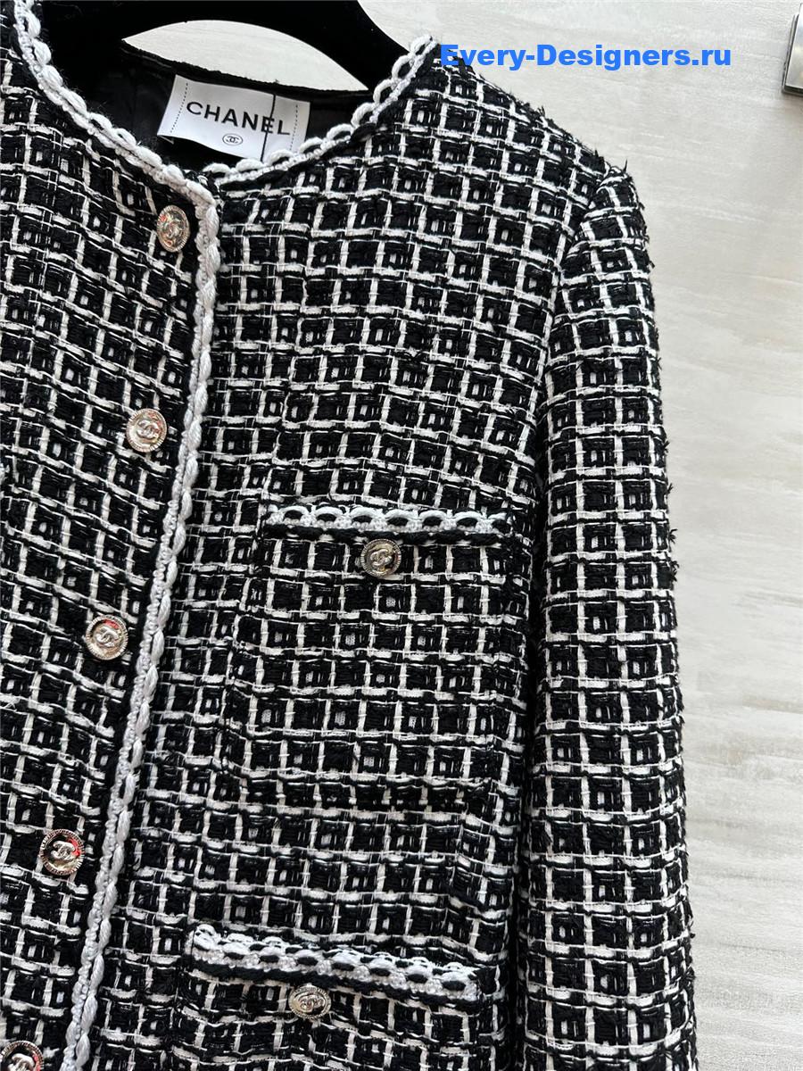 Ch**el black white check tweed jacket