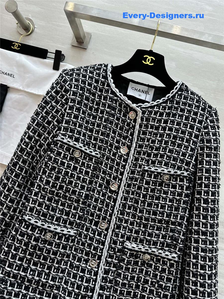 Ch**el black white check tweed jacket