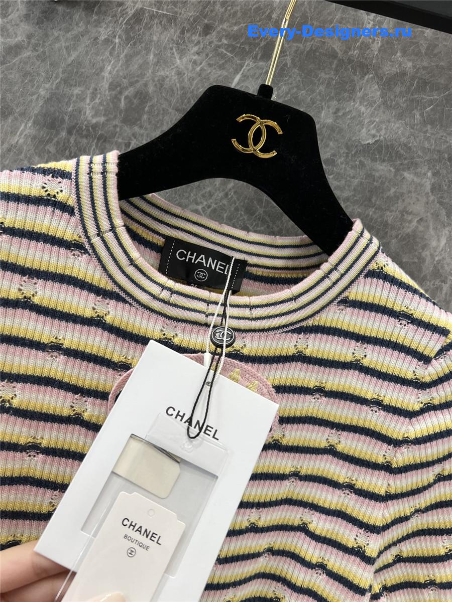 Ch**el logo striped crew neck knit top