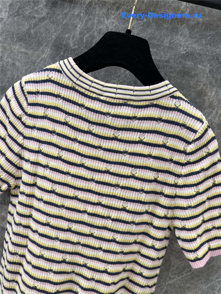Ch**el logo striped crew neck knit top