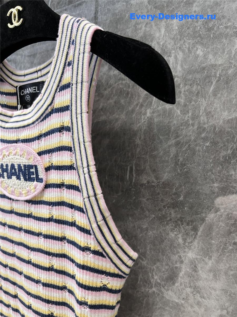 Ch**el logo striped knitted vest dress