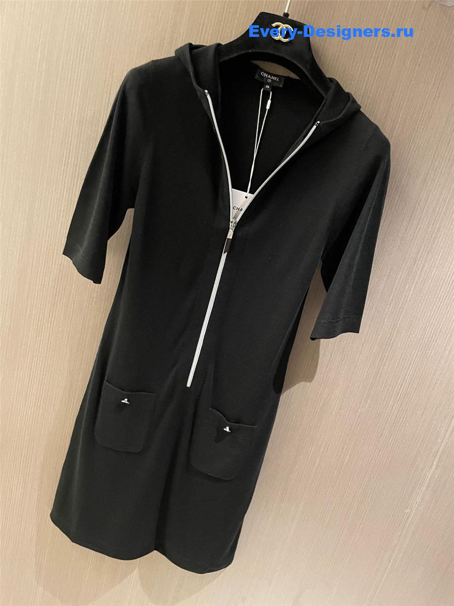 Ch**el zip hooded dress black