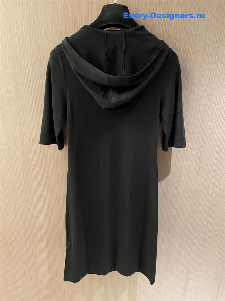Ch**el zip hooded dress black