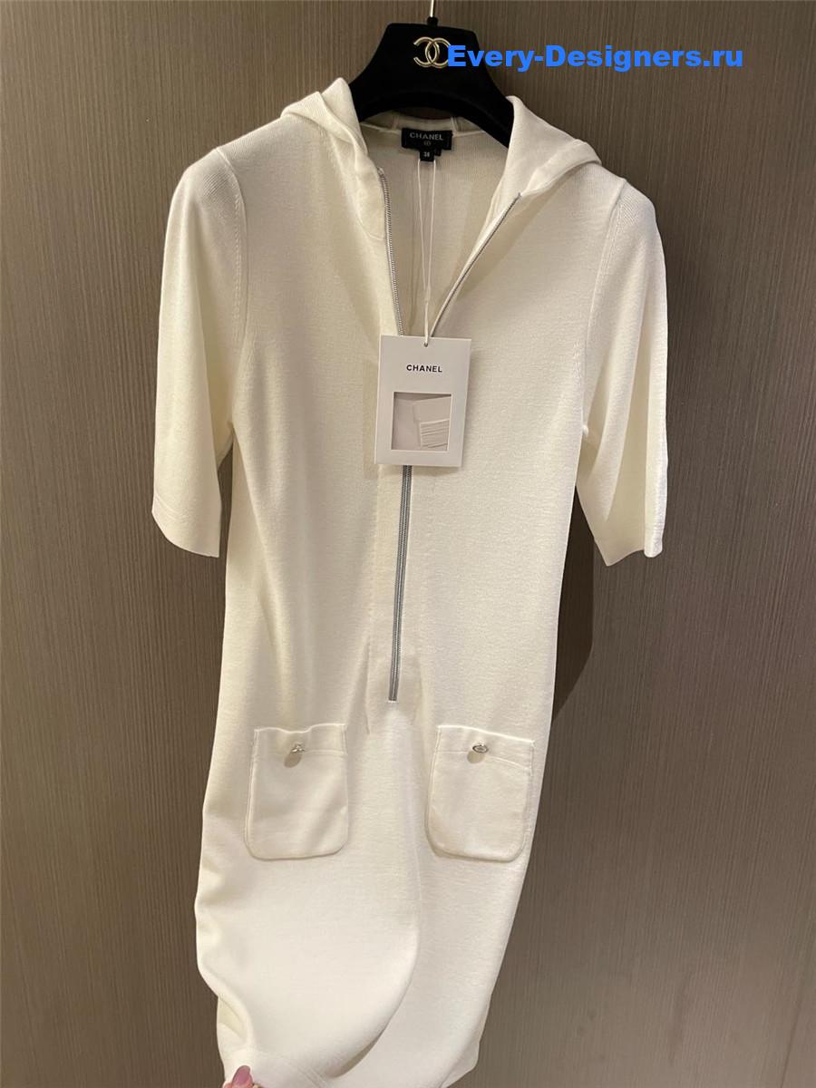 Ch**el zip hooded dress white