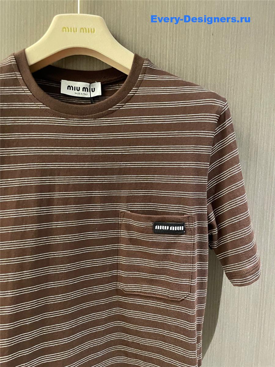 Miu Miu Striped T-shirt Brown