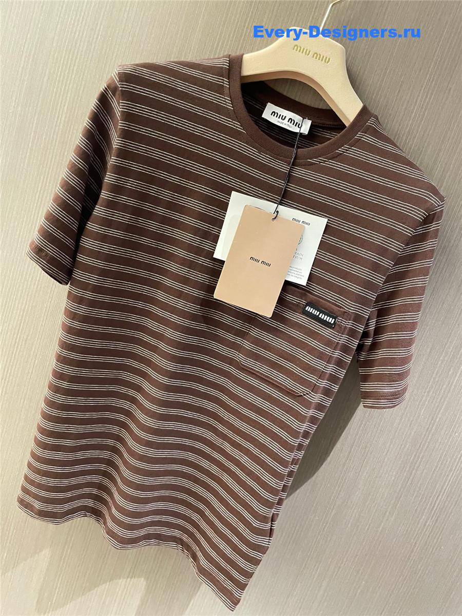Miu Miu Striped T-shirt Brown