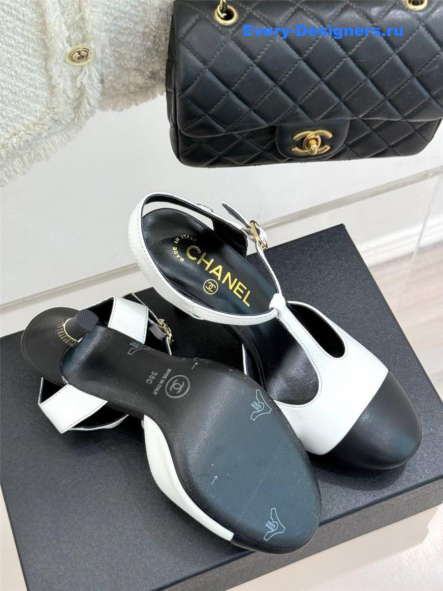 Ch**el t-strap lambskin high heel sandals white