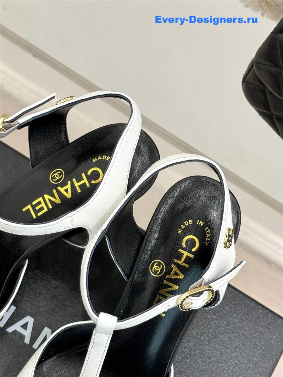 Ch**el t-strap lambskin high heel sandals white