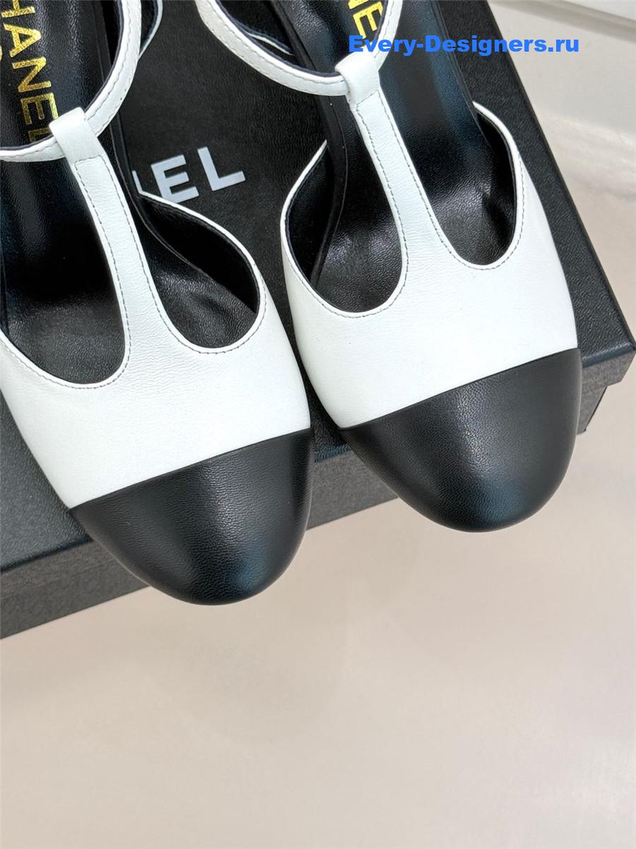 Ch**el t-strap lambskin high heel sandals white