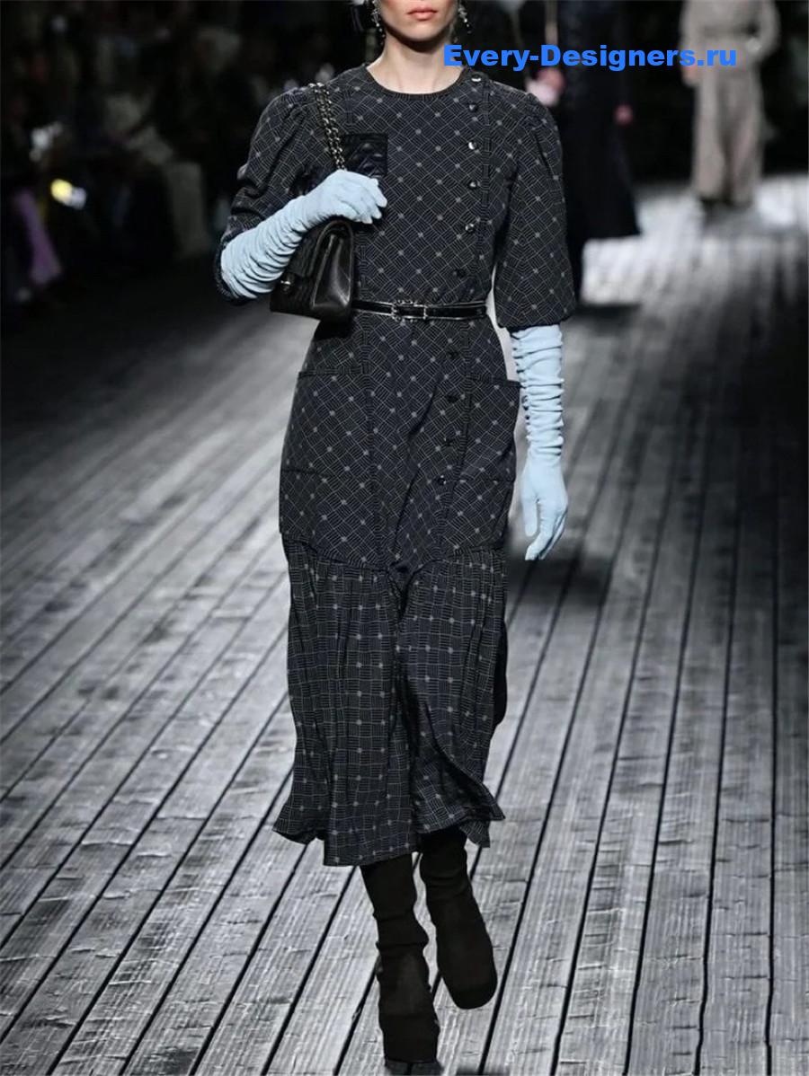 Ch**el black printed logo silk maxi dress