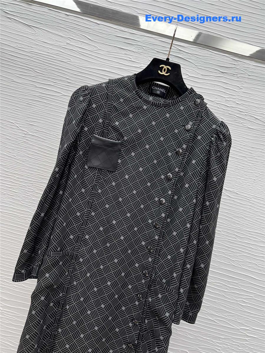 Ch**el black printed logo silk maxi dress