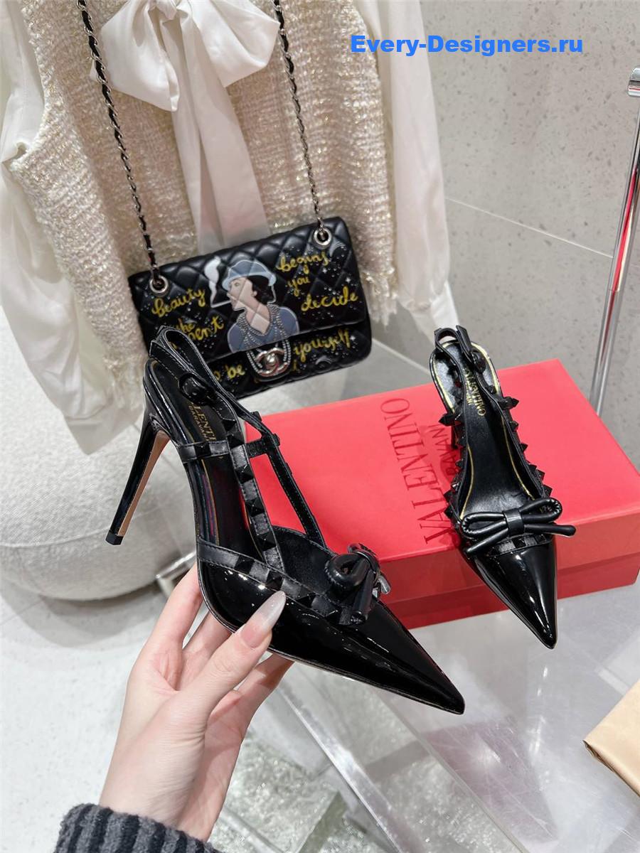 Va1e*ntin0 rockstud bow slingback pump in patent leather