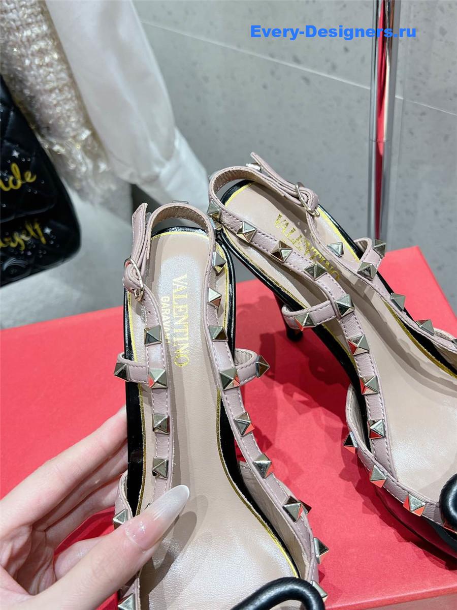 Va1e*ntin0 rockstud bow patent leather beige slingback pump