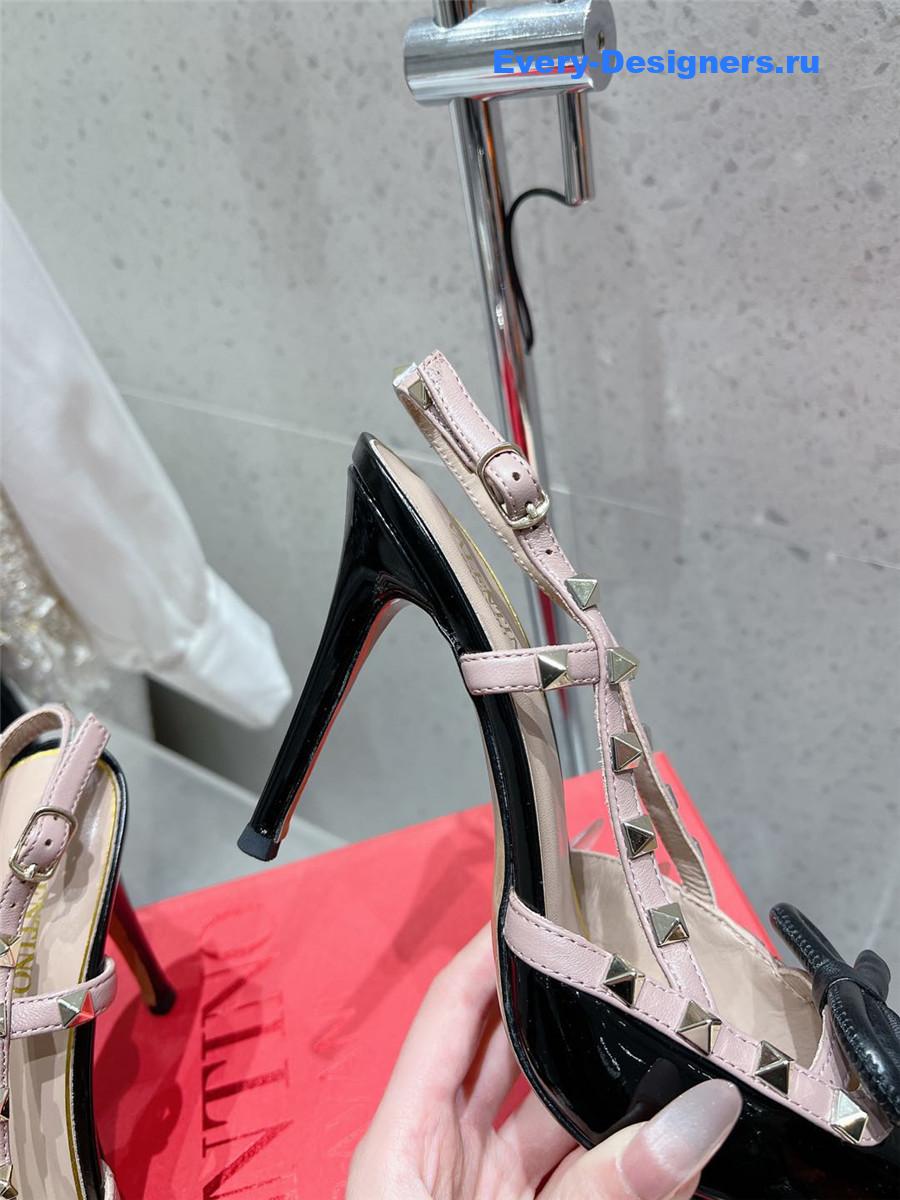 Va1e*ntin0 rockstud bow patent leather beige slingback pump