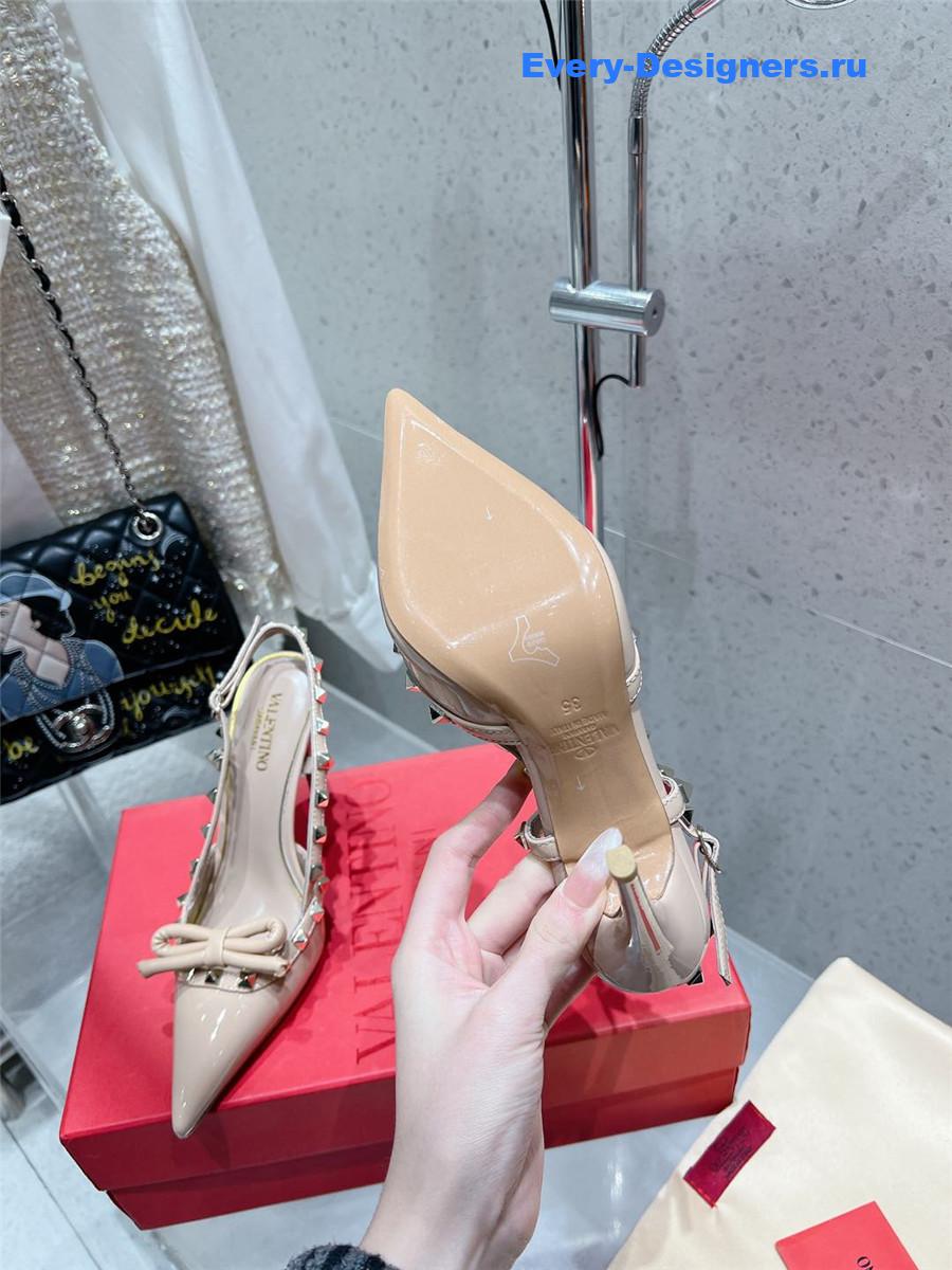 Va1e*ntin0 rockstud bow patent leather pink slingback pump